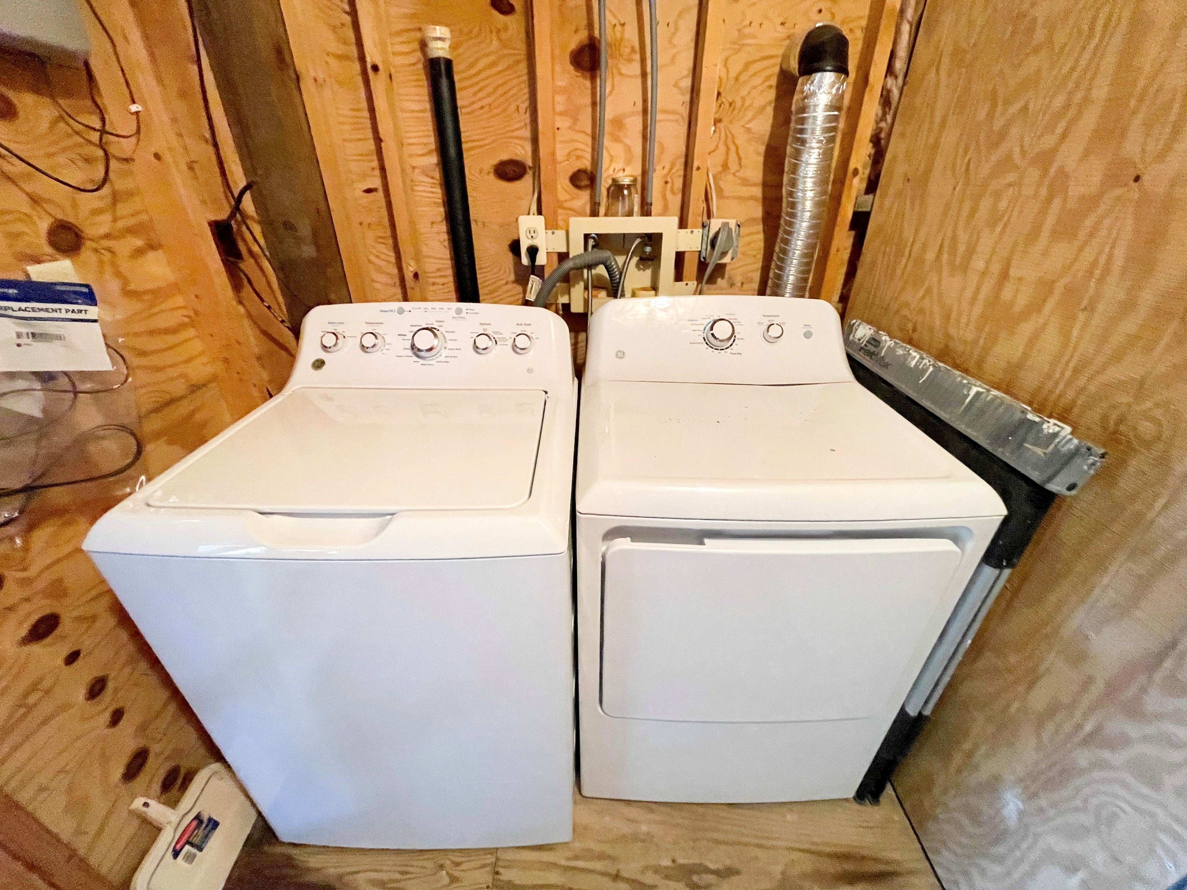 Washer and Dryer in Laundry Shed