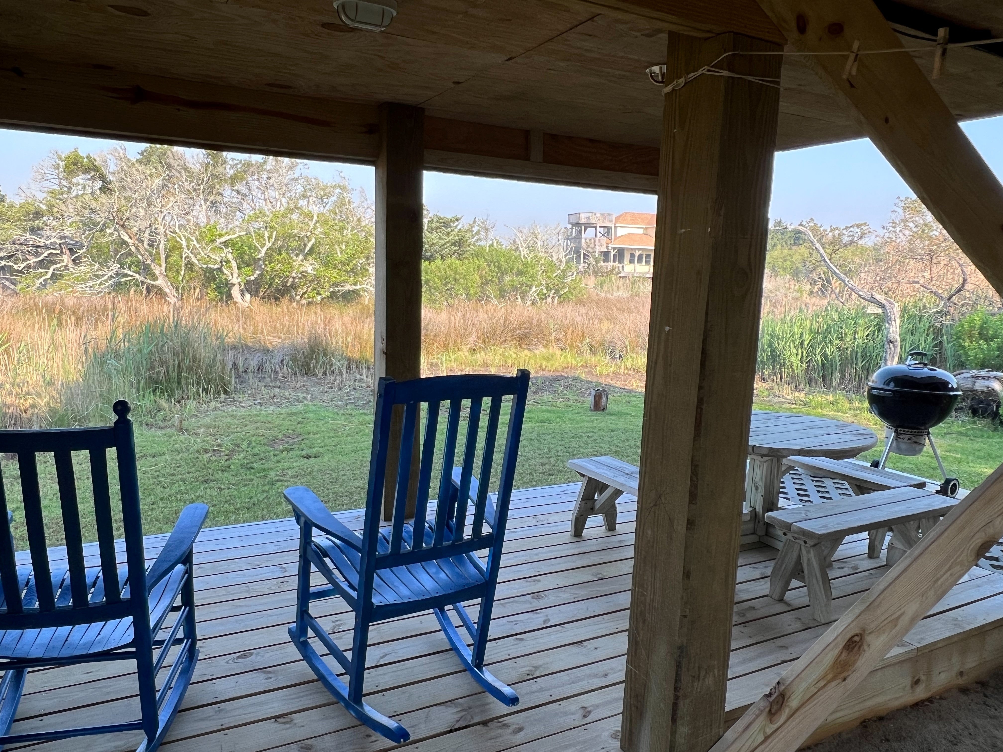 Seating Area Under House Overlooking the Marsh