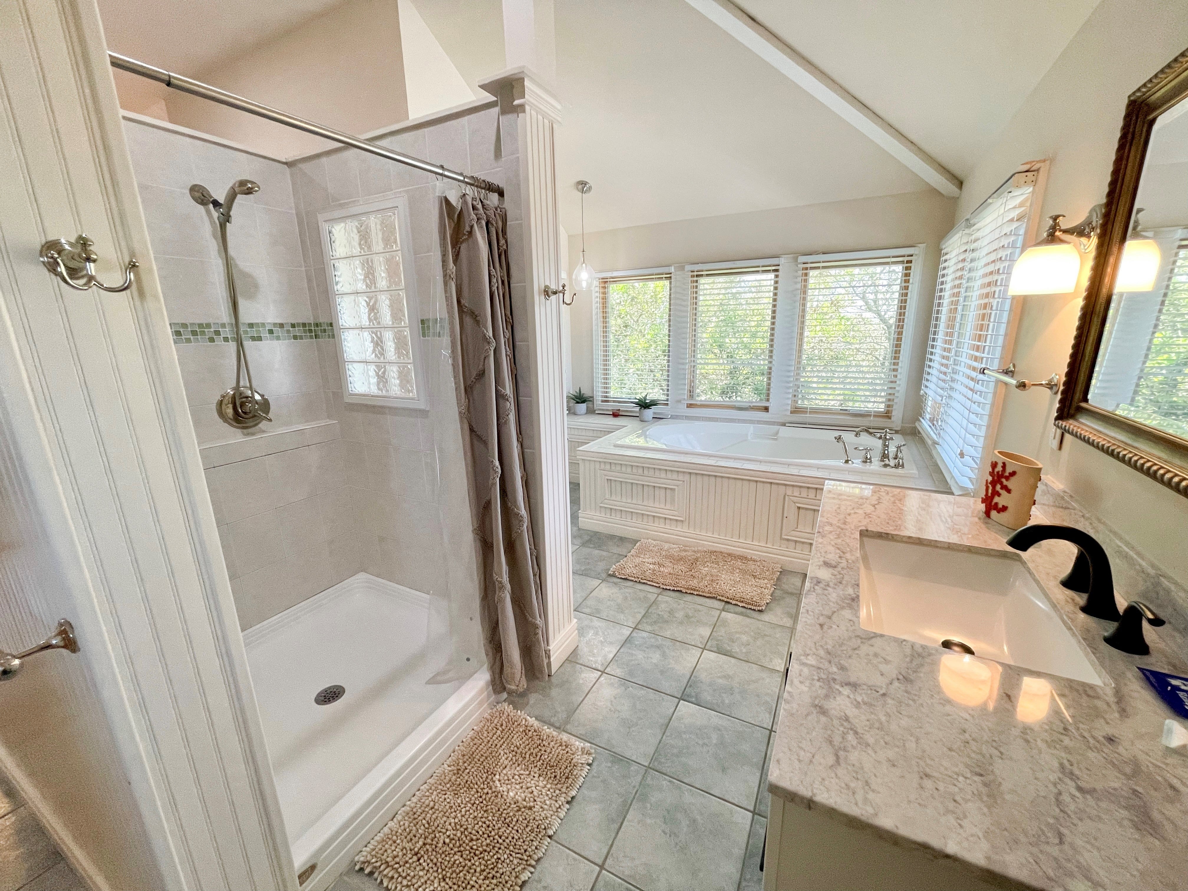Tiled Shower and Whirlpool Tub