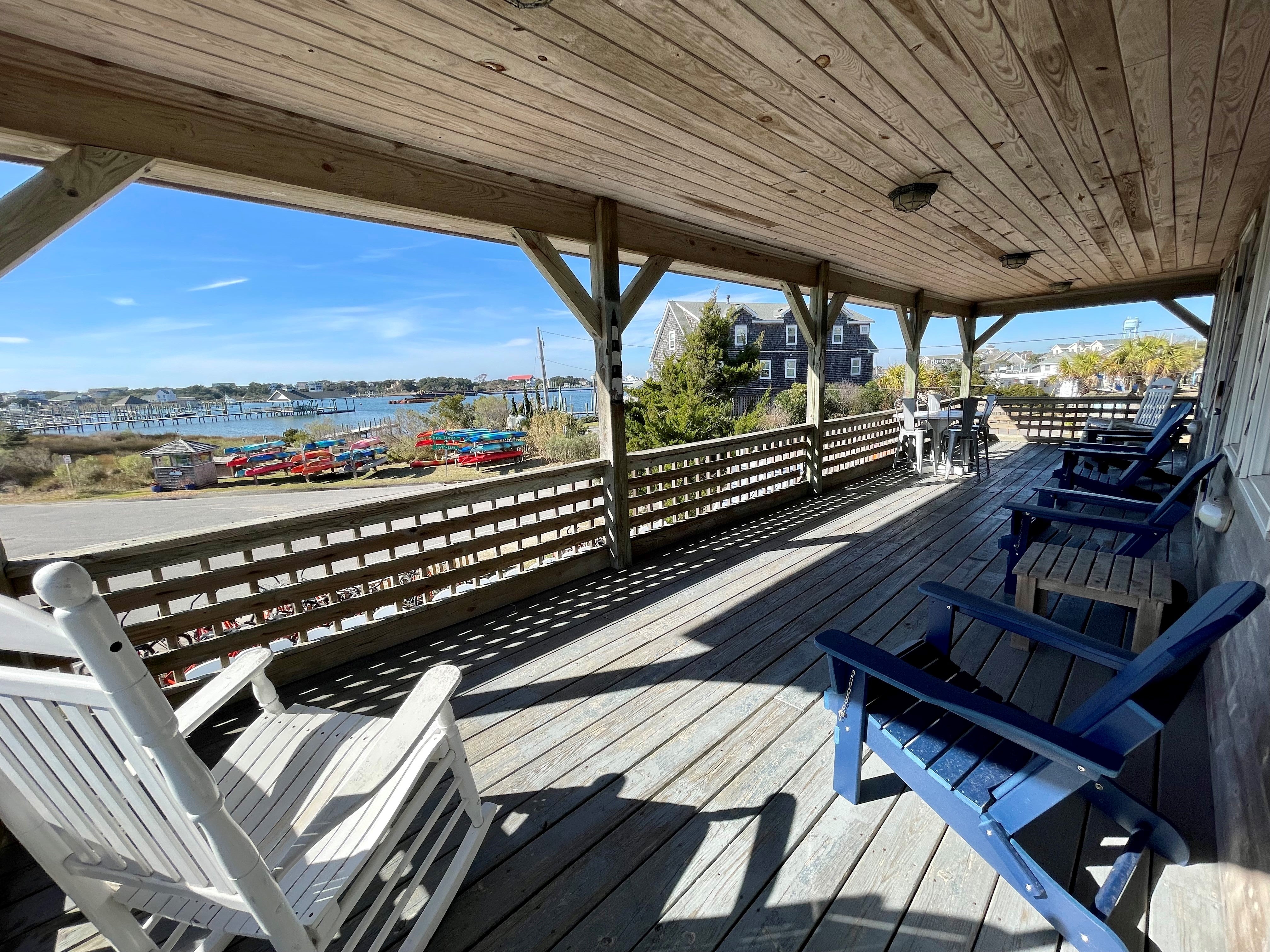 Front Covered Porch with Silver Lake Harbor Views